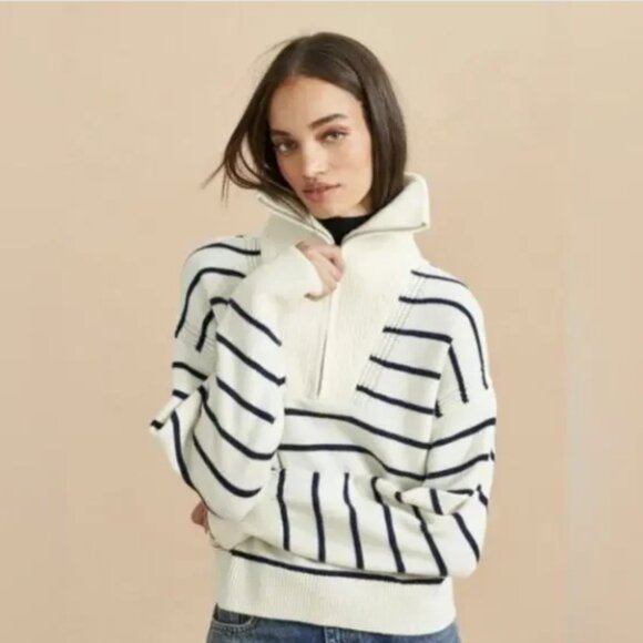 La Ligne Sweaters - La Ligne Bastien Striped Cream/Navy Sweater